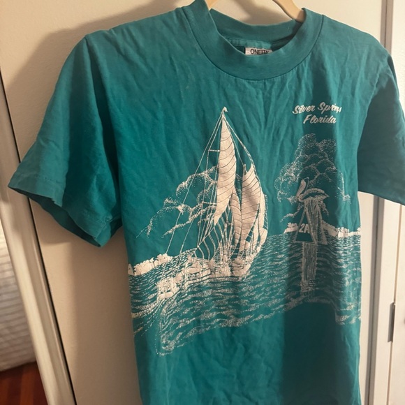 VINTAGE silver springs Florida turquoise sailing shirt - Picture 2 of 5